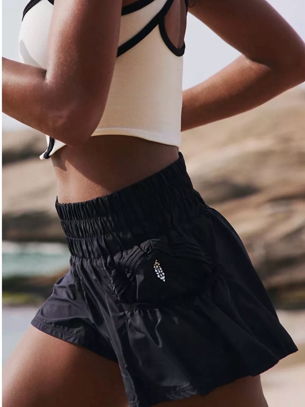 FP Movement by Free People Black Elastic-Waist Athletic Shorts
